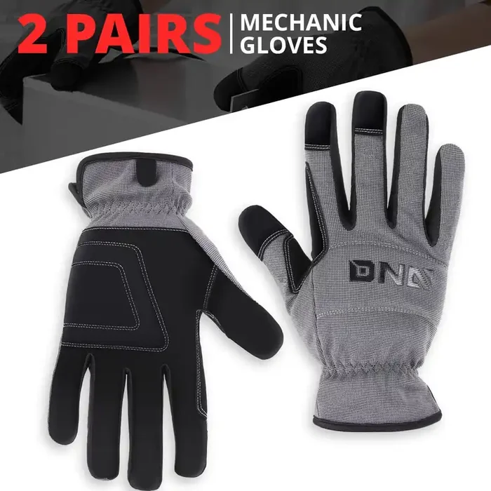 2 Pairs w/PU Coating Mechanic Gloves Elastic Wrist Cuff