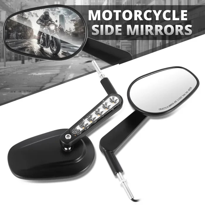 Anti-Glare Glass LED Motorcycle Side Mirrors (Black)