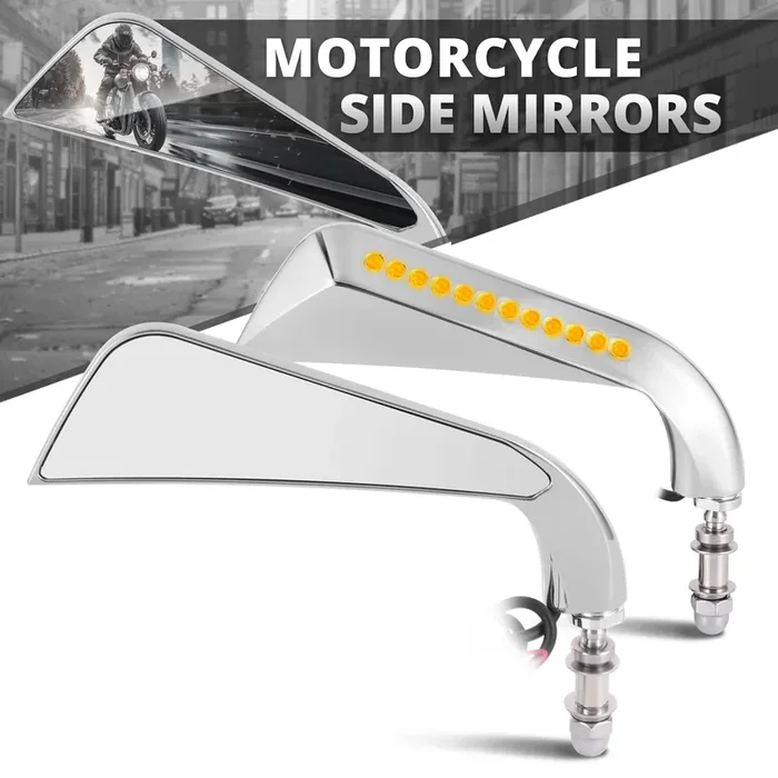 Anti-Glare Glass LED Motorcycle Side Mirrors (Chrome)