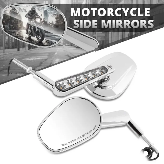 Anti-Glare Glass LED Motorcycle Side Mirrors (Chrome)