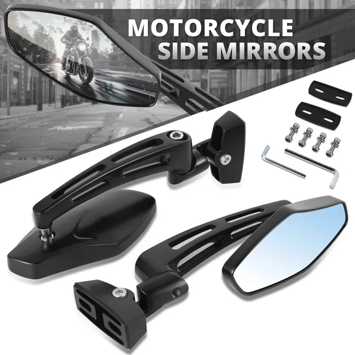 Anti-Glare Irregular Motorcycle Side Mirrors (Black)