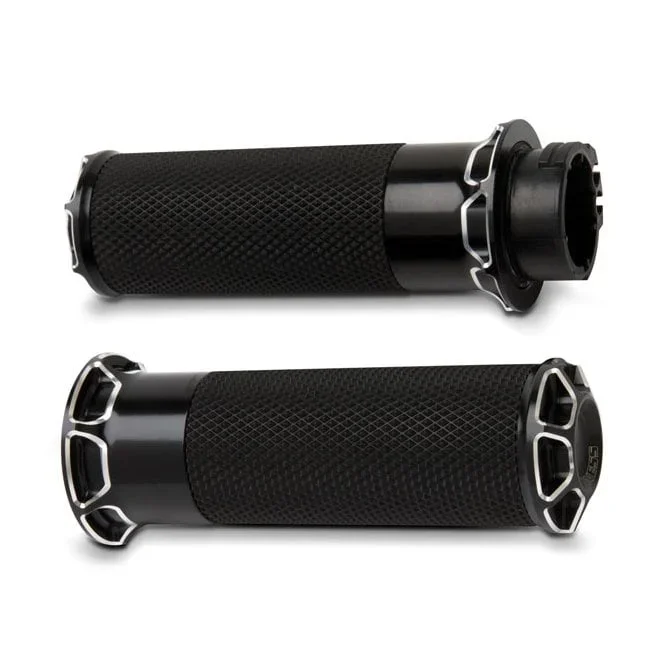 Arlen Ness Fusion billet bevelled grips black 74-21 H-D with single or dual throttle cables (excl. Street)