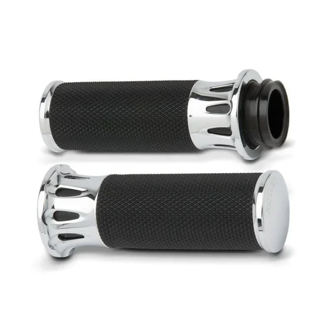 Arlen Ness Fusion billet deep cut grips chrome 74-21 H-D with single or dual throttle cables (excl. Street)