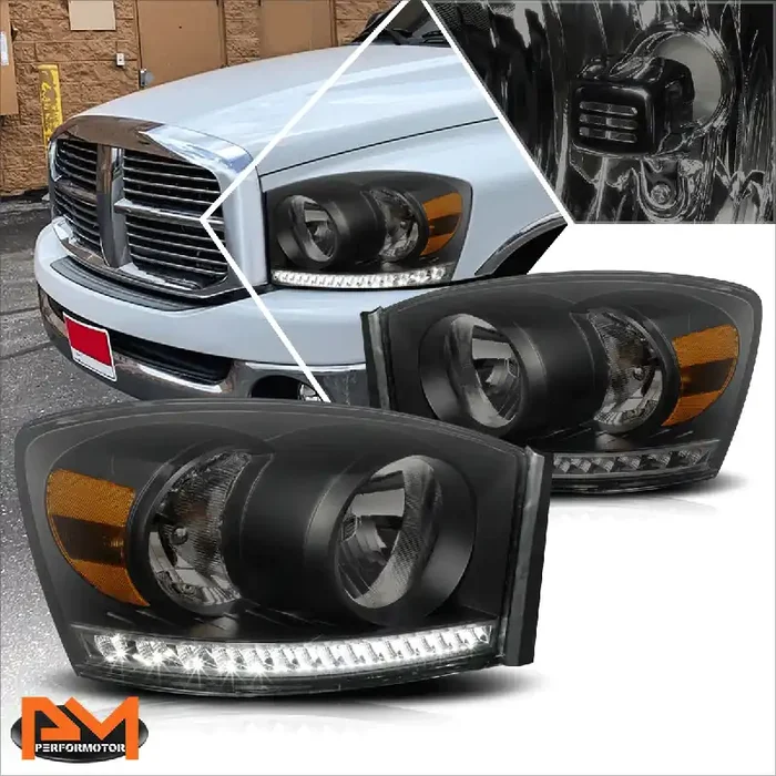 Black Housing LED DRL Headlights 06-09 Dodge Ram 1500 2500 3500