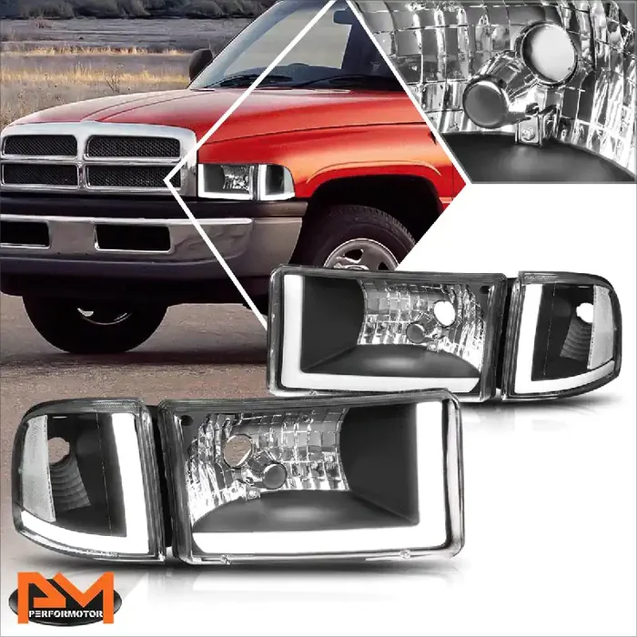 Black Housing LED DRL Headlights 94-02 Dodge Ram 1500 2500 3500
