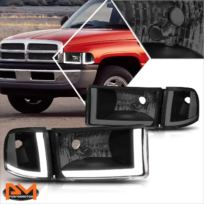 Black Housing LED DRL Headlights 94-02 Dodge Ram 1500 2500 3500
