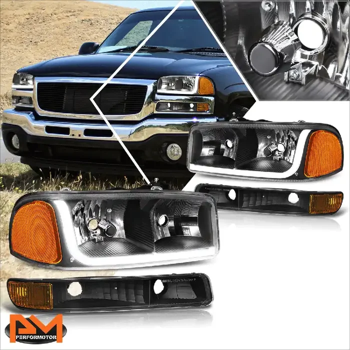 Black Housing LED DRL Headlights 99-07 GMC Sierra 1500 2500 3500 Sierra C3 Yukon