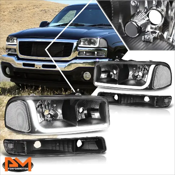 Black Housing LED DRL Headlights 99-07 GMC Sierra 1500 2500 3500 Sierra C3 Yukon