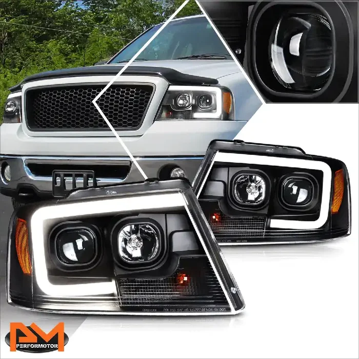 Black Housing LED DRL Projector Headlights 04-08 Ford F-150, 06-08 Lincoln Mark LT