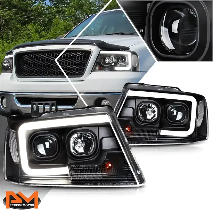 Black Housing LED DRL Projector Headlights 04-08 Ford F-150