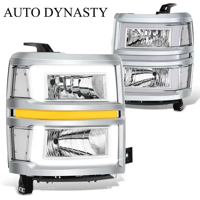 Box-Style LED DRL Sequential Headlights+Bumper Lamp 14-15 Chevy Silverado 1500