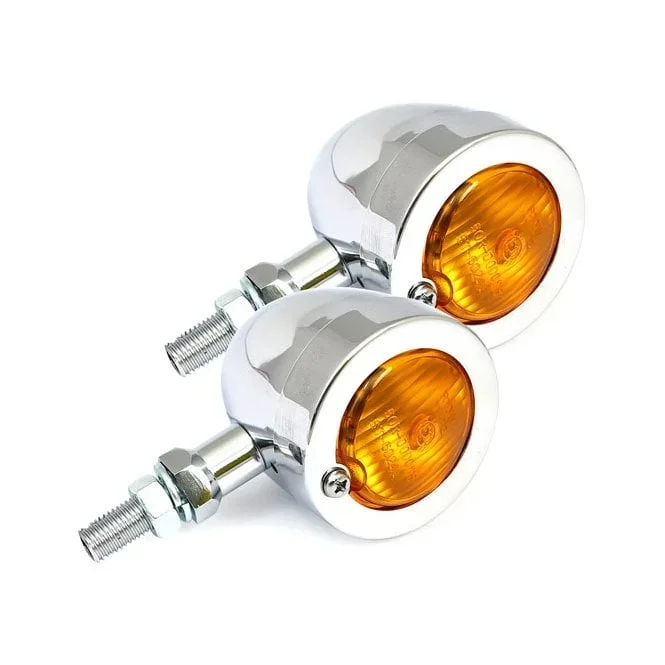 Bullet Turn Signals, Flat Lens. Chrome