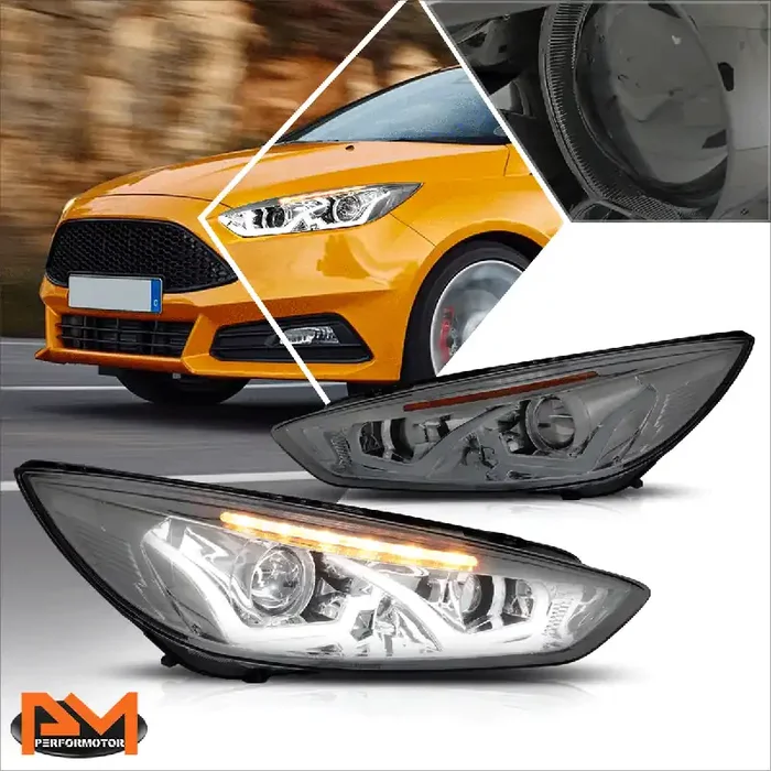 Chrome Housing LED DRL Halo Projector Headlights 15-17 Ford Focus
