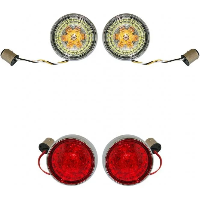 Complete Front & Rear Turn Signal Conversion Kit with Bullet Bezel Lenses Dyna, Softail, Classic, Sportster, Touring
