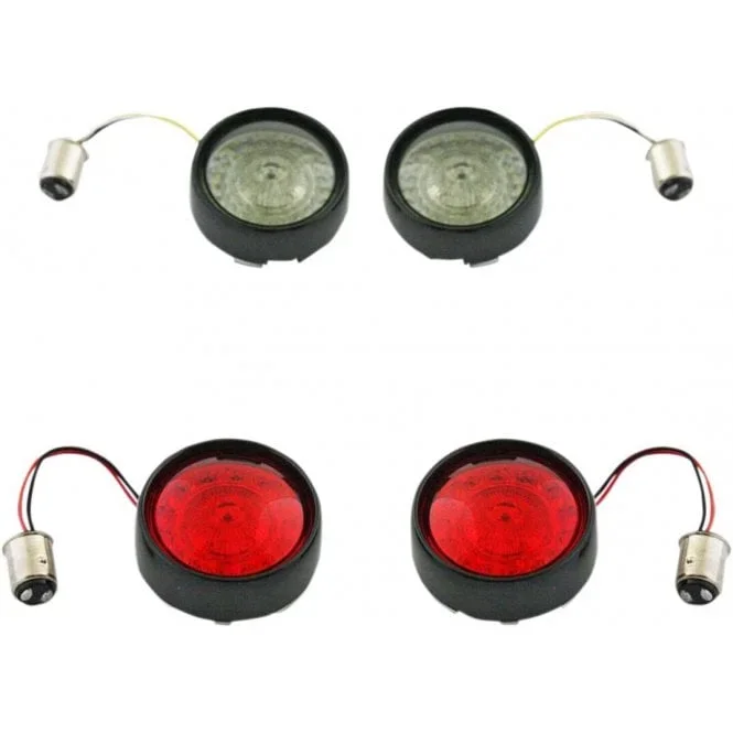 Complete Front & Rear Turn Signal Conversion Kit with Bullet Bezel Lenses Dyna, Softail, Classic, Sportster, Touring
