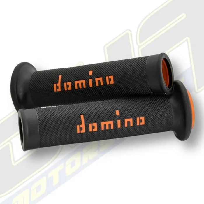 Domino A010 Dual Compound Motorcycle Road Race Handlebar Grips – Black / Orange
