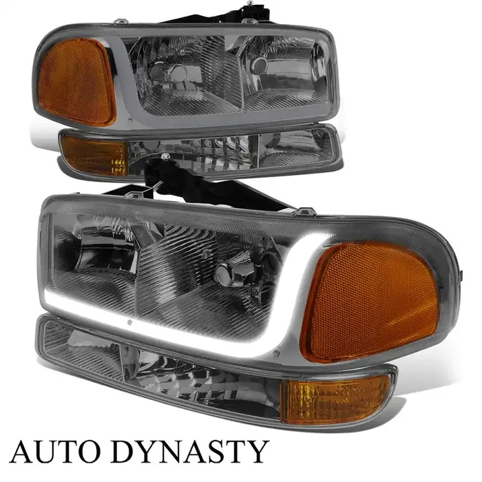 Dual Halo LED DRL Projector Headlight+Bumper Lamp 99-07 GMC Sierra 1500-3500, Yukon