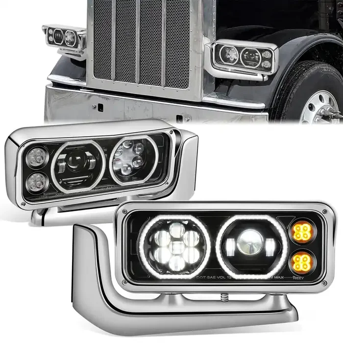 Full LED DRL Projector Headlights w/Mounting 81-88 Peterbilt 359, 87-07 379, 08-21 389