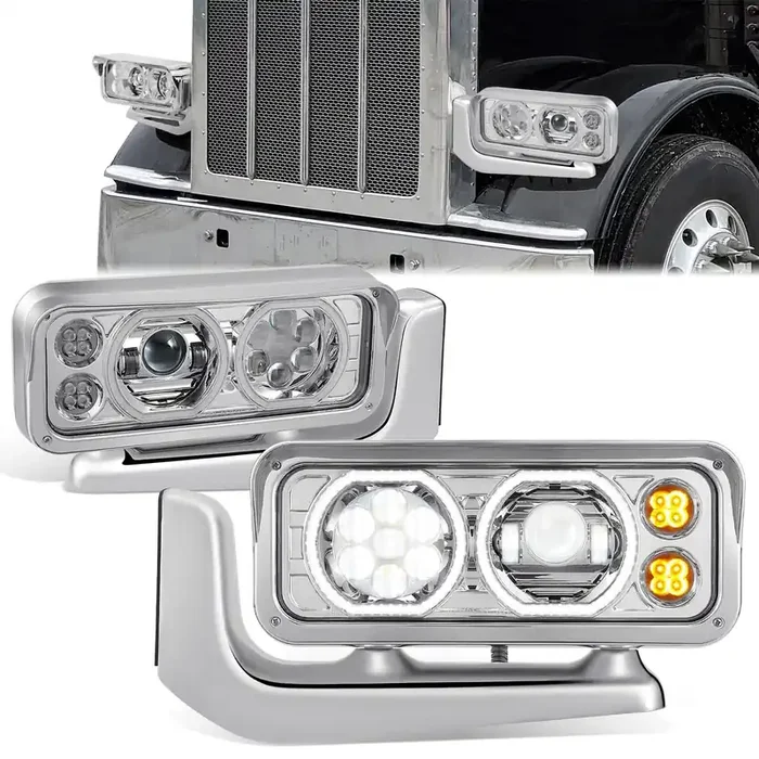 Full LED DRL Projector Headlights w/Mounting 81-88 Peterbilt 359, 87-07 379, 08-21 389