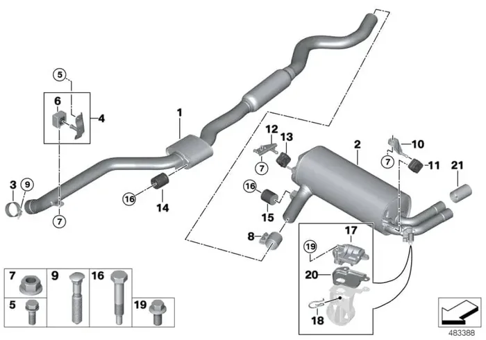 Genuine BMW 18308662288 F32 F36 Rear Muffler (Inc. 330iX, 330i & 430i)