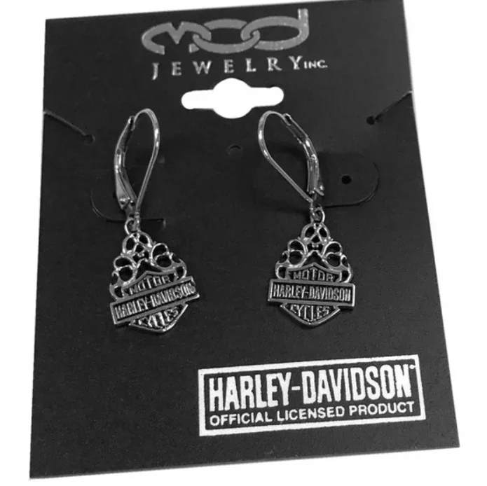 Harley-Davidson® Women’s Bar & Shield Dangle Earrings Silver Filigree HDE0258