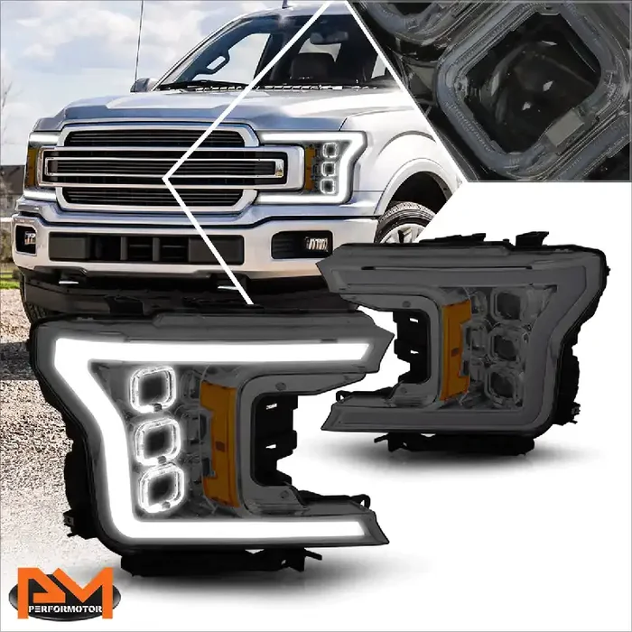 LED DRL Halo Sequential Projector Headlights 18-20 Ford F-150