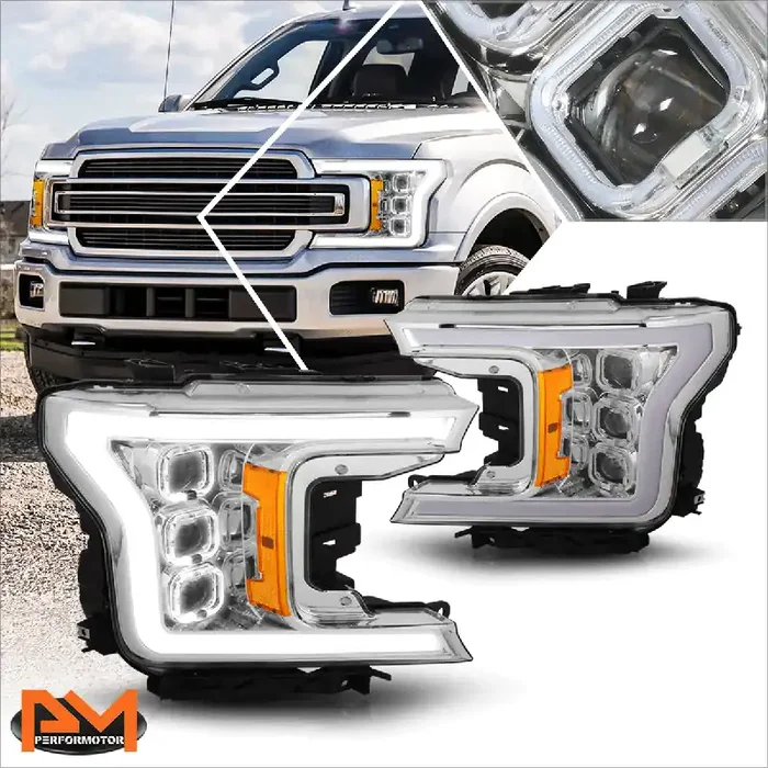 LED DRL Halo Sequential Projector Headlights 18-20 Ford F-150