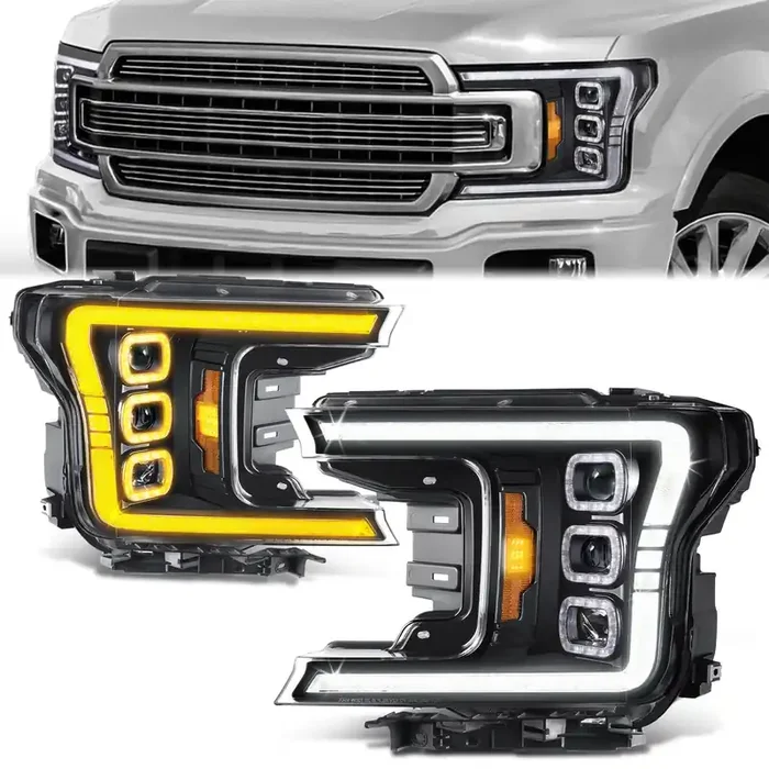 LED DRL Halo Sequential Projector Headlights 18-20 Ford F-150