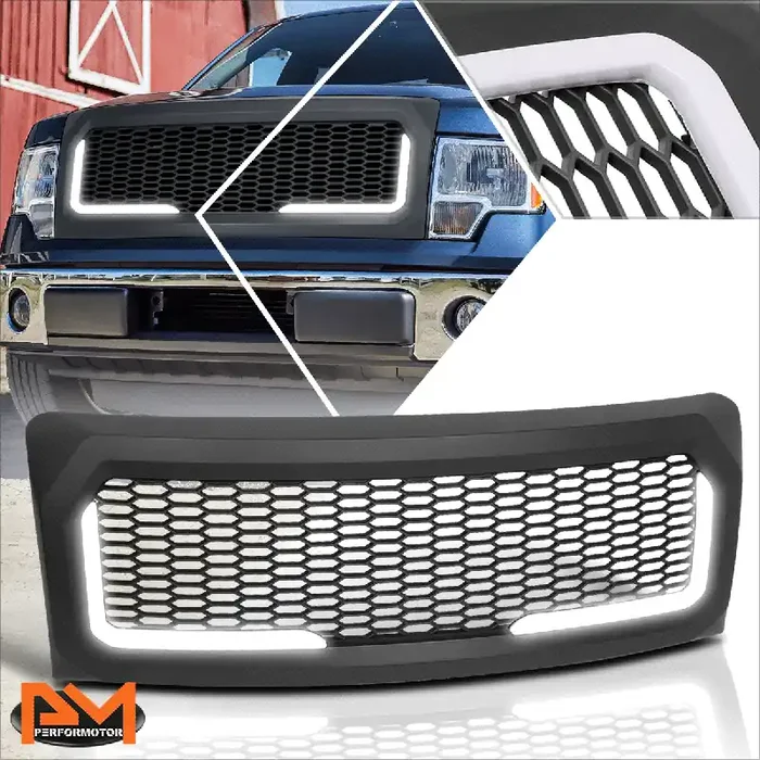 LED DRL Matte Honeycomb Front Bumper Grille 09-14 Ford F-150