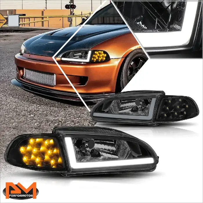 LED DRL Projector Headlights 92-95 Honda Civic 2/3Door
