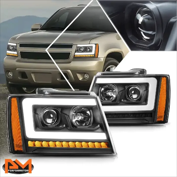 LED DRL Sequential Projector Headlights 07-14 Chevy Avalanche Tahoe Suburban