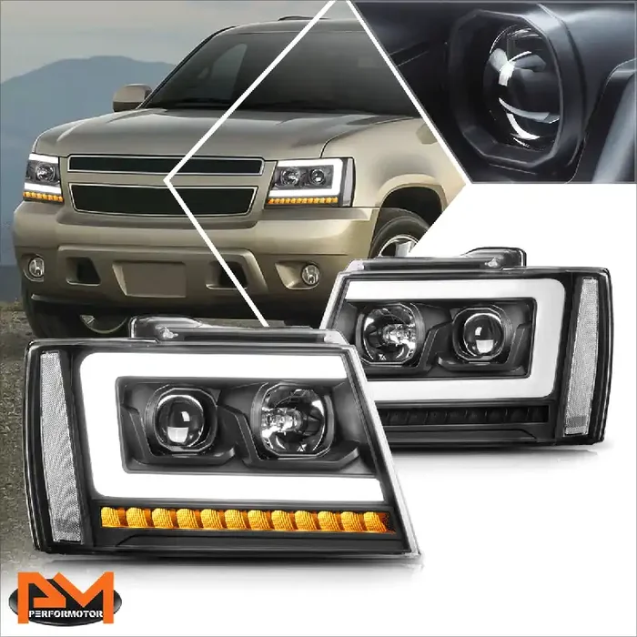 LED DRL Sequential Projector Headlights 07-14 Chevy Avalanche Tahoe Suburban