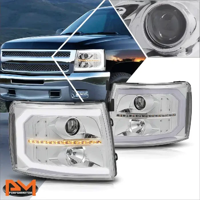 LED DRL Sequential Projector Headlights 07-14 Chevy Silverado 1500 2500 3500/ HD