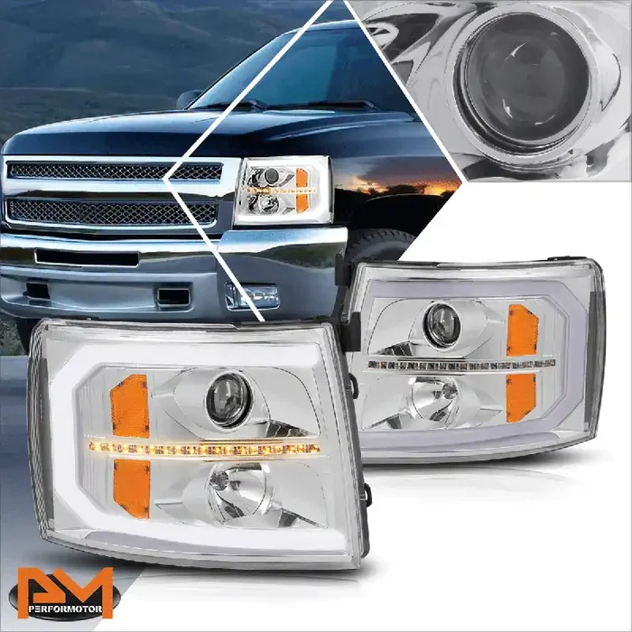 LED DRL Sequential Projector Headlights 07-14 Chevy Silverado 1500 2500 3500/ HD