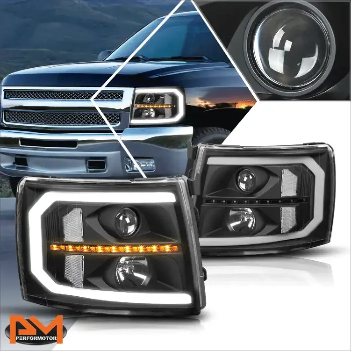 LED DRL Sequential Projector Headlights 07-14 Chevy Silverado 1500 2500 3500/ HD