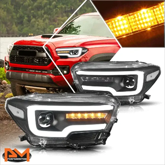 LED DRL Sequential Projector Headlights 16-20 Toyota Tacoma