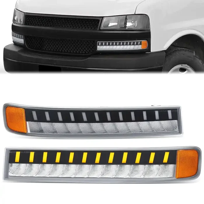 LED DRL Sequential Signal Bumper Lights 03-23 Chevy/GMC Express Savana 1500 2500 3500