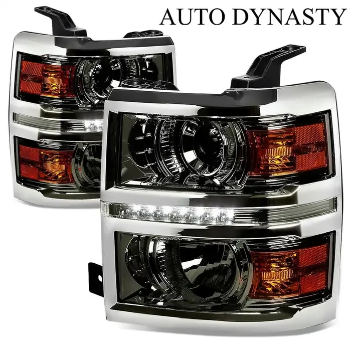 LED DRL Strip Projector Headlights 14-15 Chevy Silverado 1500