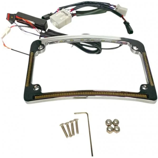 Plug & Play Run/Brake/Turn LED Radius License Plate Frame Dyna, Softail, Classic, Sportster, Touring