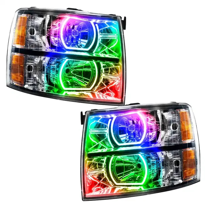 Pre-Assembled LED Square Style Halo Headlights (Chrome Housing) 07-13 Chevy Silverado