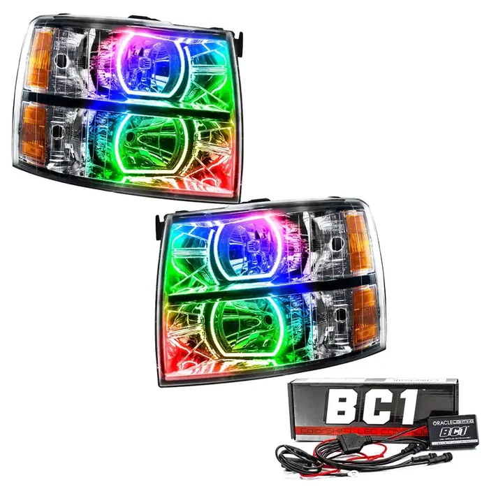 Pre-Assembled LED Square Style Halo Headlights (Chrome Housing) 07-13 Chevy Silverado