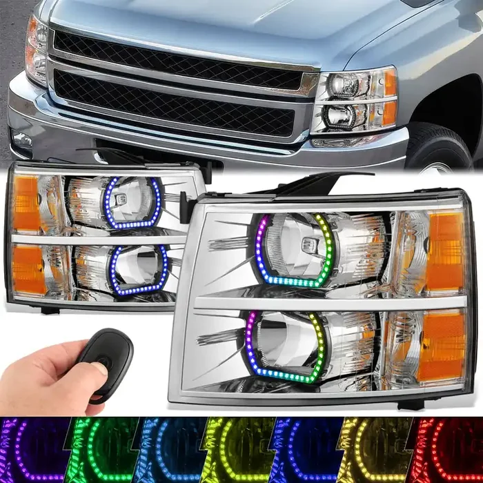 RGB LED DRL Sequential Projector Headlights 07-13 Chevy Silverado 1500, 07-14 2500 3500 HD