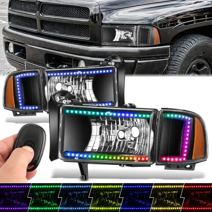 RGB LED DRL Sequential Projector Headlights 94-01 Dodge Ram 1500, 94-02 2500 3500