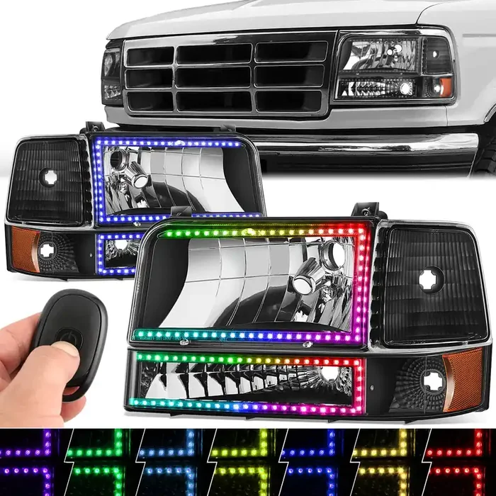 RGB LED DRL Sequential Signal Headlights 92-96 Ford F-150, F-250, F-350, Bronco