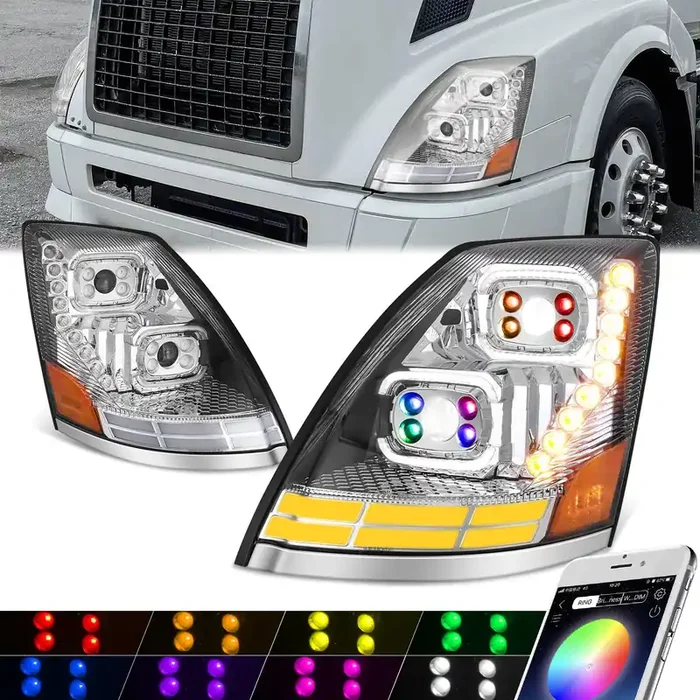 RGB LED DRL Switchback Projector Headlights 04-18 Volvo VN VNL 300 400 430 630 740 760 860