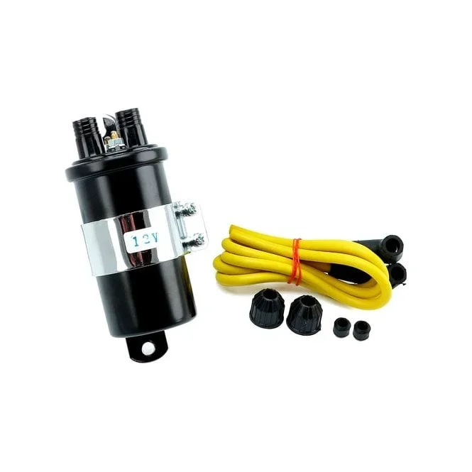 Round Custom Ignition Coil Kit, 12V. Black