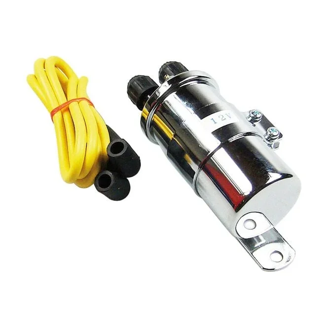 Round Custom Ignition Coil Kit, 12V. Chrome