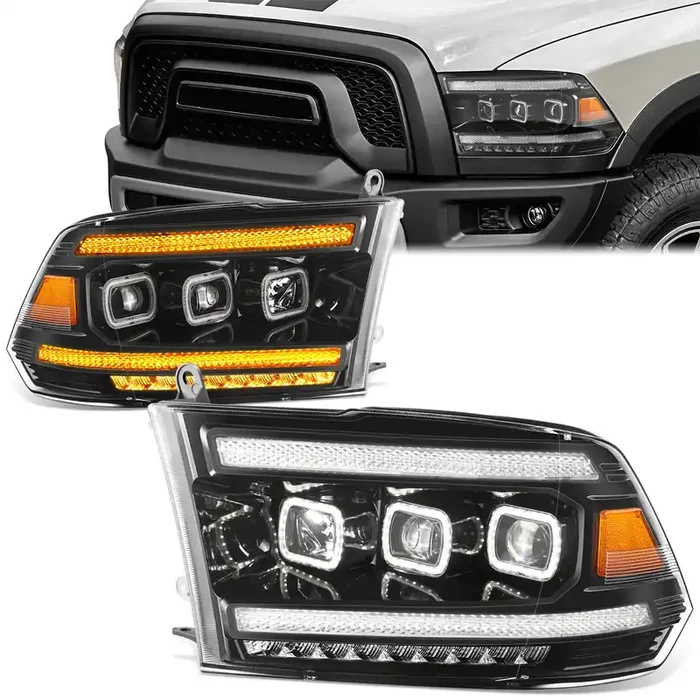 Sequential Full LED DRL Projector Headlights 13-18 Ram 1500, 2500, 3500, 19-24 Classic