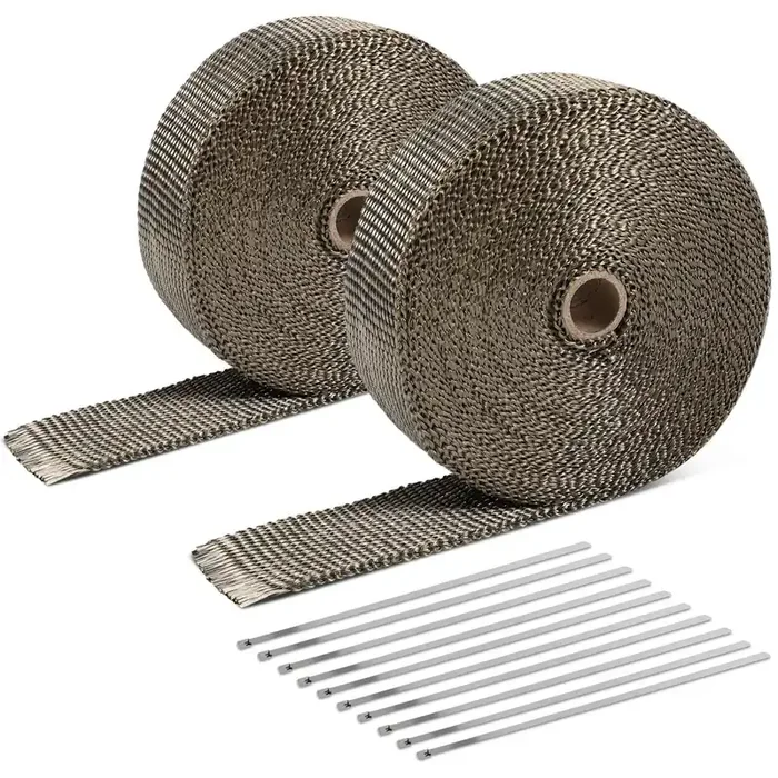 Titanium Exhaust Header Heat Wrap W/10 X Steel Ties 2 in. W X 1/16 in. THK X 600 in. L