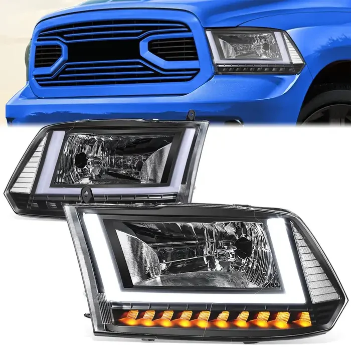 U-Shaped LED DRL Sequential Signals Headlights 09-10 Dodge Ram 1500 2500 3500